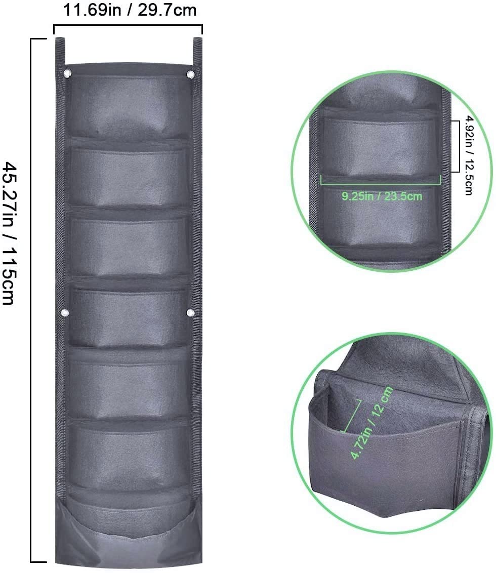 KAHEIGN 7 Bolsillos Colgante Bolsas De Cultivo De Plantas, Colgante Vertical Jardinera De Pared De Jardín Bolsa De Maceta para La Decoración del Hogar del Jardín del Patio (Negro)