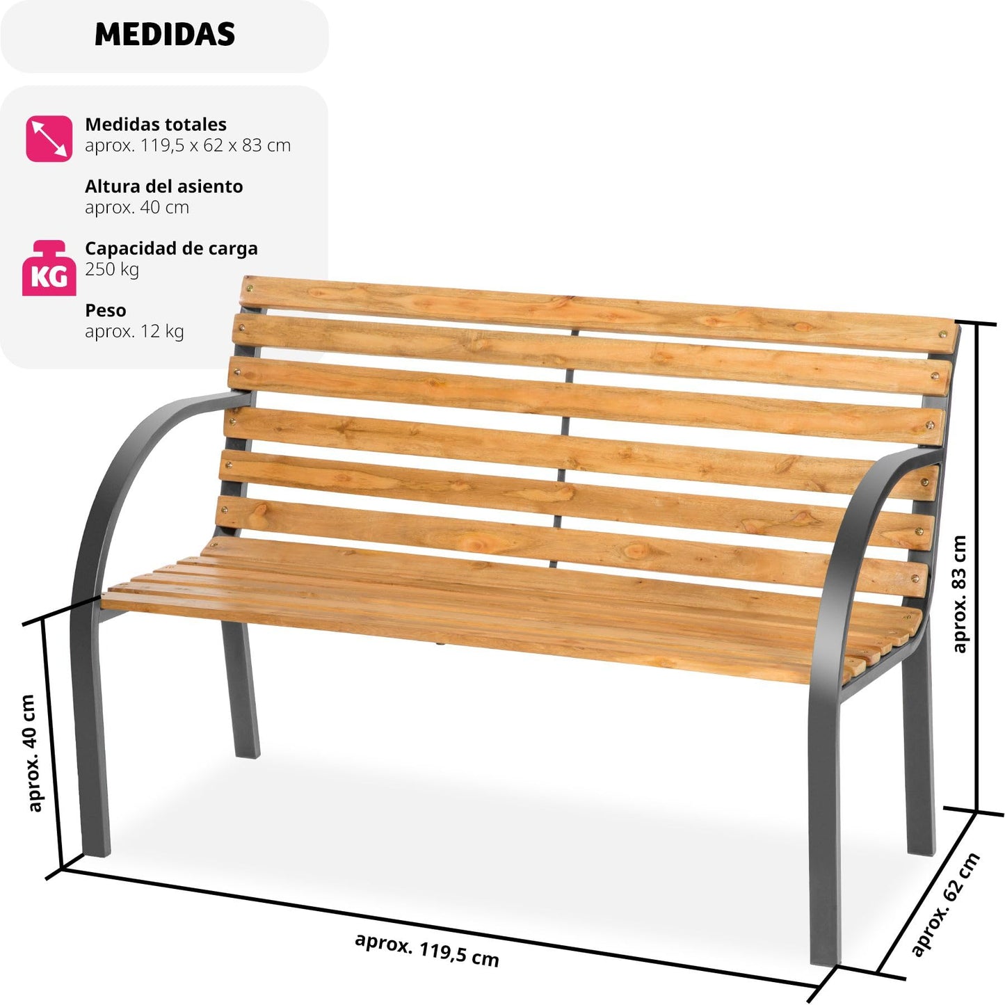 TecTake® Banco de Jardín Exterior, Madera Lacada y Hierro Fundido, Diseño Elegante, Resistente y Estable, Patio y Terraza - Tradicional