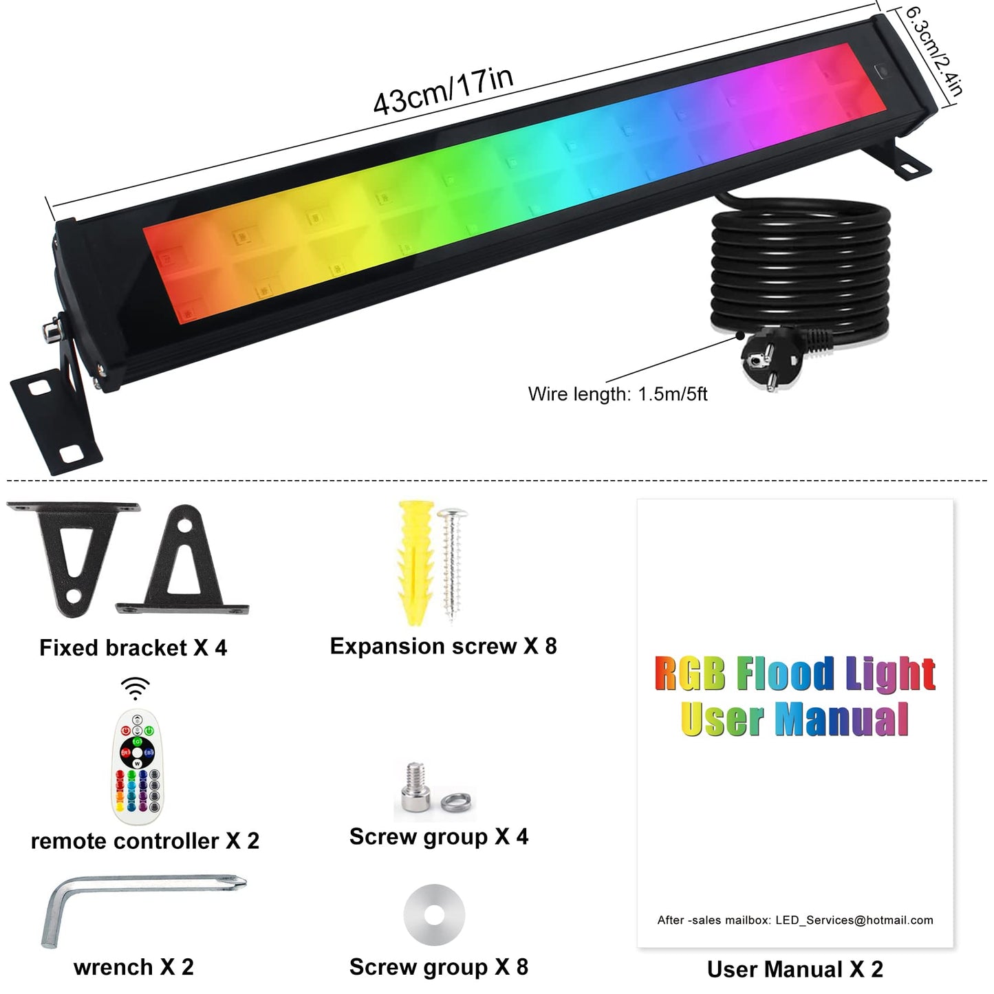 Foco LED RGB Exterior 50W, Indmird 2 Piezas Luz LED RGB de Pared con APP Bluetooth y Control Remoto, IP66 Impermeable Barras de Luz RGB de 16 Colore Proyector LED Para Interior Jardín Fiesta Halloween