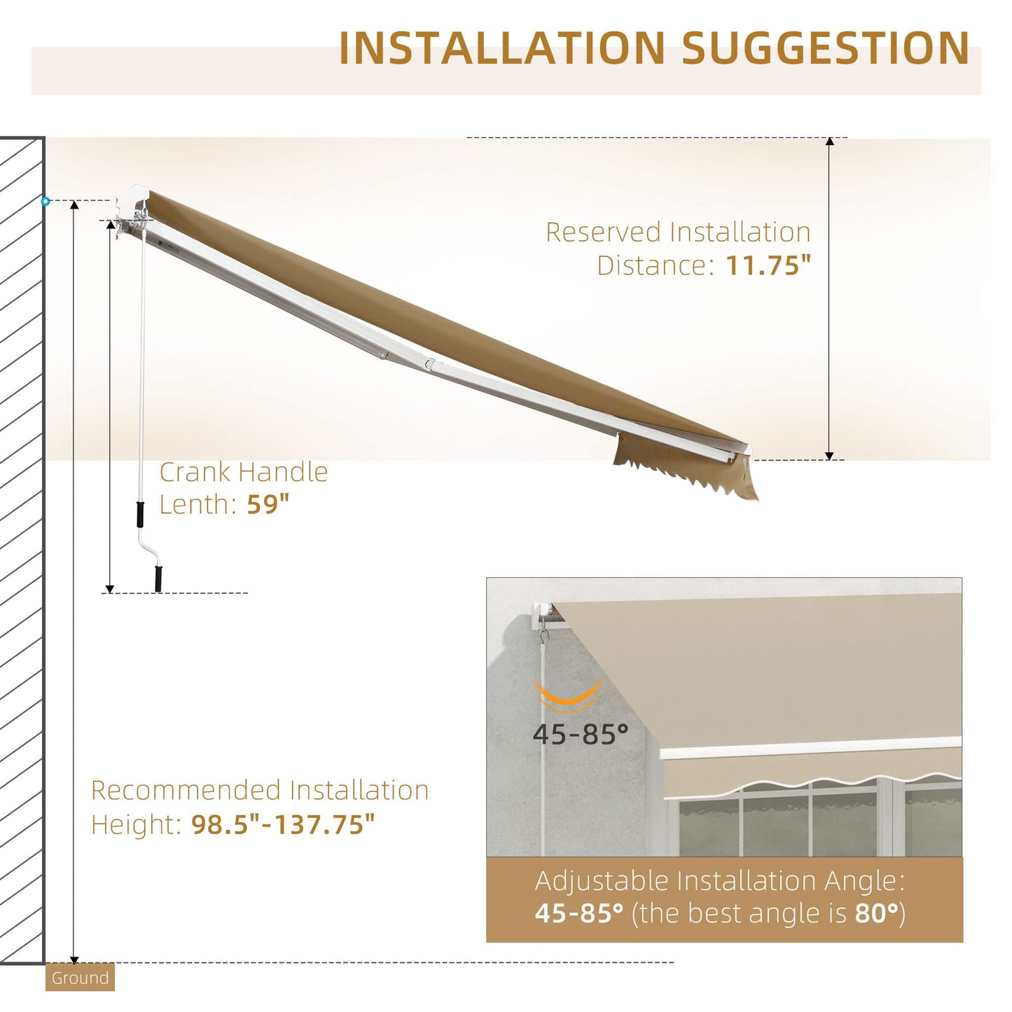 Outsunny Toldo para Patio Balcón Terraza y Jardín con Brazo articulado de Aluminio y Tela de Poliéster de 280g/m2 400x250cm (Marrón)