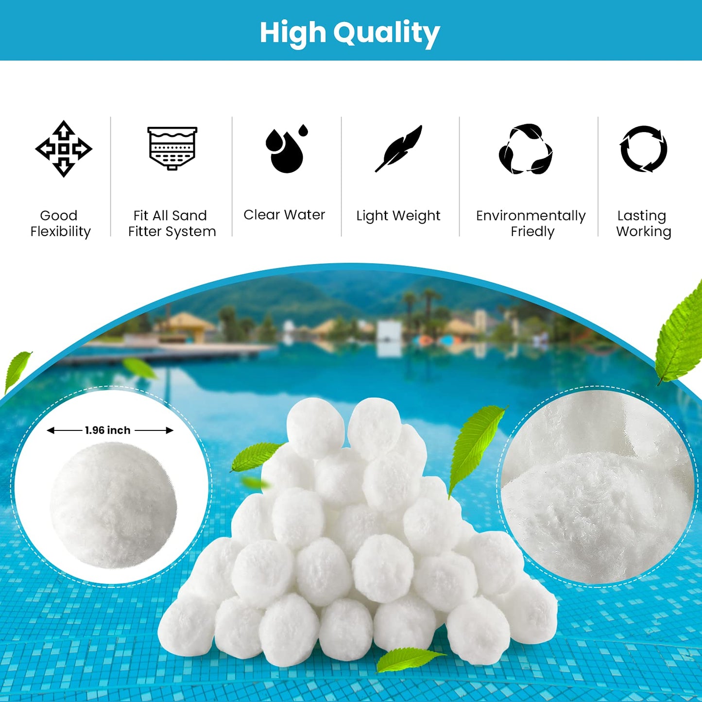 DazSpirit Bola De Filtro Para Piscina 700g Bolas De Filtro, Filter Balls Alternative Para 25Kg Filtro De Arena, Bolas Filtrantes Para Piscina, Filtro De Arena Para Piscina, Medios, Filtrado De Agua