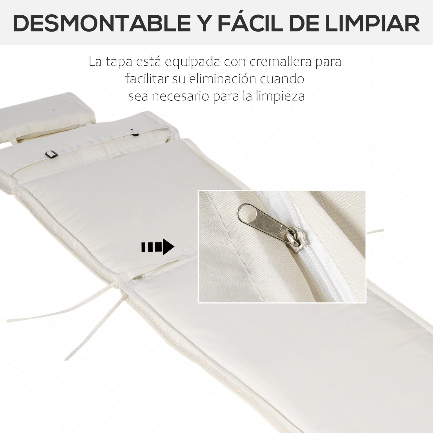 Outsunny Cojín para Tumbona de Exterior 198x53x5 cm Desenfundable y Lavable con Reposacabezas Extraíble Colchoneta Plegable de Algodón para Silla Reclinable de Jardín Crema