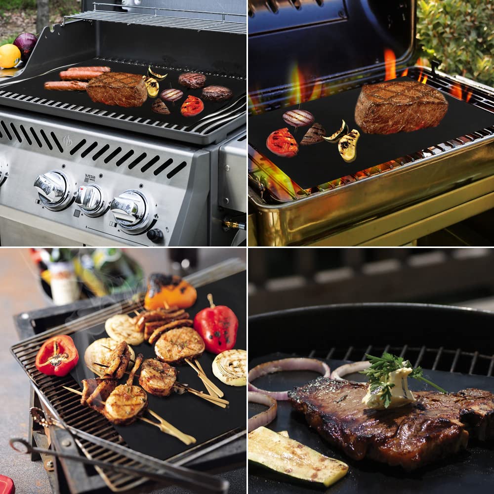 Set de 5 alfombrillas Beeway para barbacoa, bandejas antiadherentes para barbacoa de carbón, gas o eléctrica, resistentes al calor, reutilizables y fáciles de limpiar, aprobadas por la FDA; incluye pinzas de 30.5 cm para barbacoa