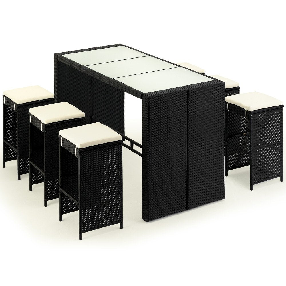 Deuba Set de Muebles de Bar poliratán 6 Taburetes de Bar con Cojines de 7cm de Grosor Conjunto de Muebles para jardín