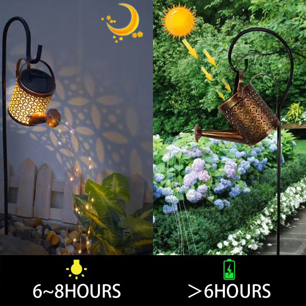 Deluisho Luz Solar para Regadera, 2PCS Luces Solares Led Exterior Jardin Farolillos Solares Exterior Decorativa Retro Resistente a la Intemperie para Patio, Balcón, Jardín(con soporte)