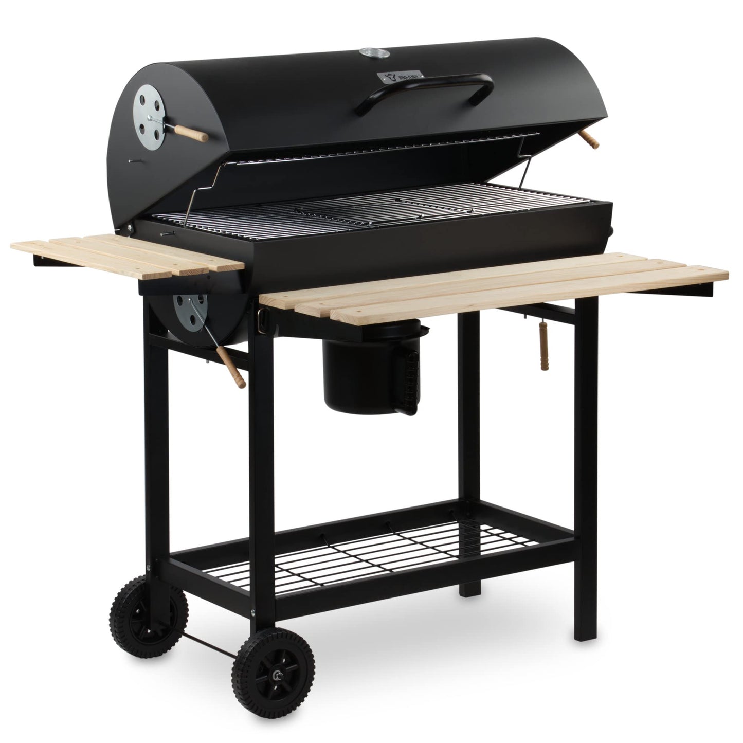 BBQ-Toro Carro de Barbacoa de Carbón Premium | Ø 42 x 80 cm | Ahumador Móvil | Parrilla de Barbacoa con Tapa | Con Mesas Laterales de Madera