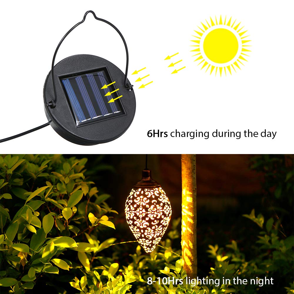 Luces solares LED de metal para patio, luces solares para jardín al aire libre, luces decorativas para jardín colgantes (1)