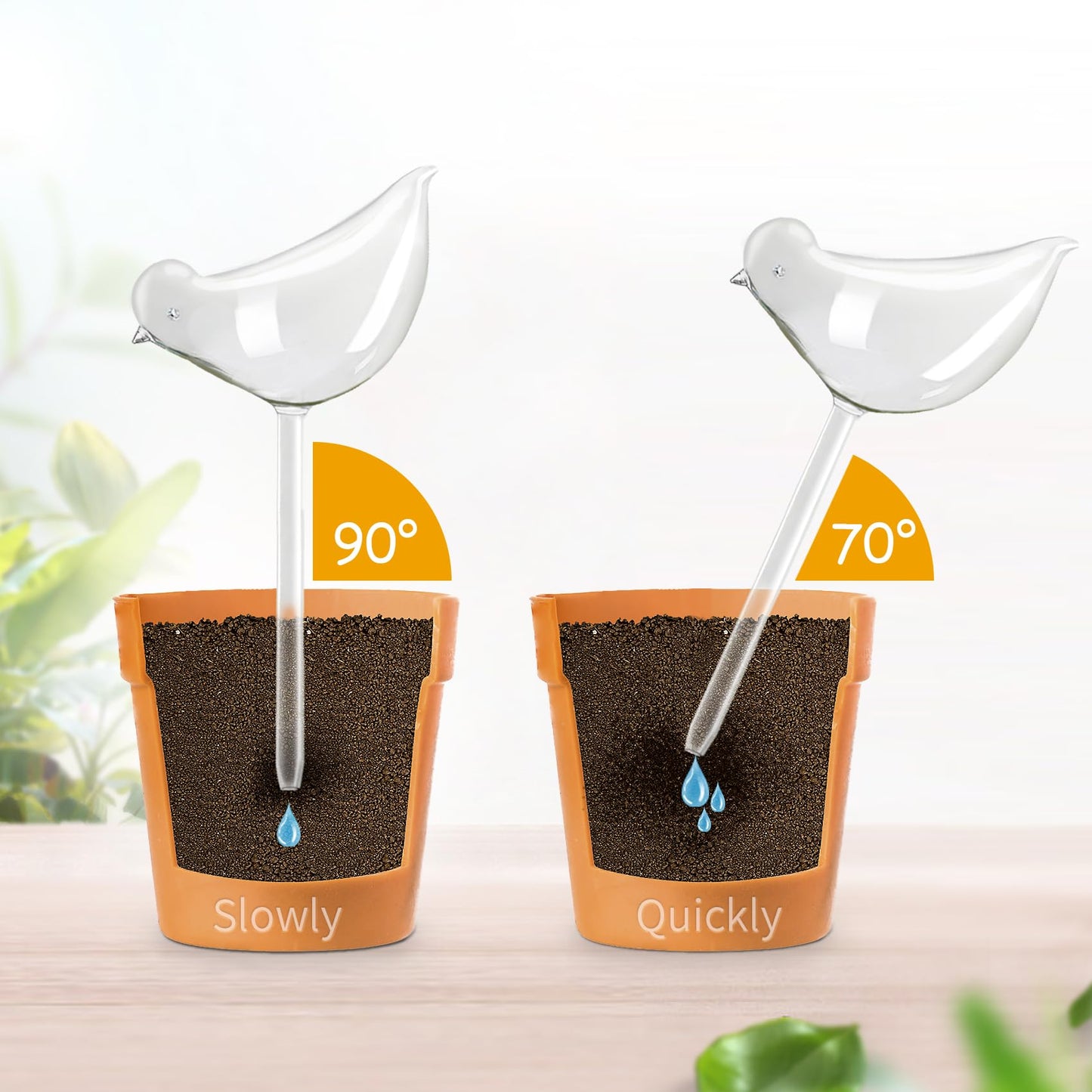 REUUY KiKiHome - Goteros de agua para plantas, bombillas de vidrio para plantas, globos de riego automático para plantas, dispositivo de riego automático para plantas de interior y exterior, 2 pájaros