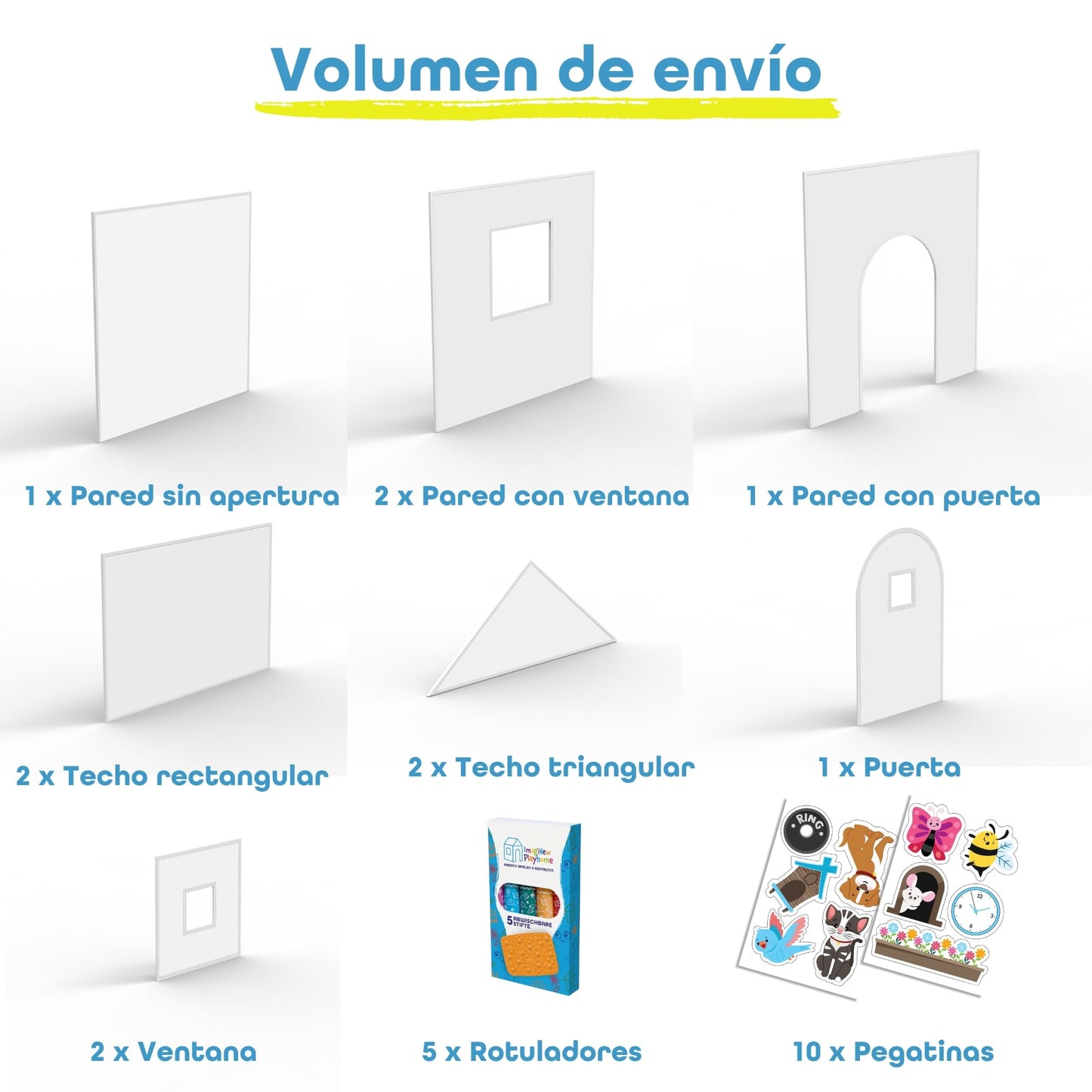 ImagiNew Playhome - Casita Infantil Exterior y Interior para Pintar y borrar - Jardin - Casa Montessori Juguetes niños 3- 7 años Tipi Juegos Realo niña y niño