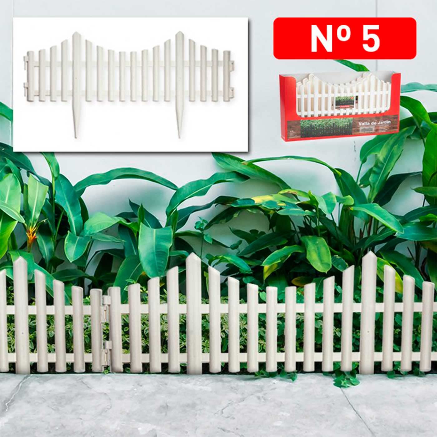 Tradineur - Valla de plástico Decorativa de jardín - Borde para cespéd, Plantas, Flores, decoración de Exterior - N.º 5-32,5 x 60 x 0,7 cm - Color Blanco