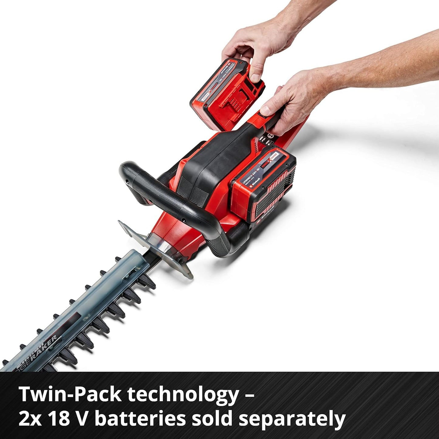 Einhell Cortasetos con batería GE-CH 36/65 Li-Solo Power X-Change (36 V, 65 cm de longitud de corte, 30 mm distancia entre dientes, mango giratorio, colector de recortes, sín batería)