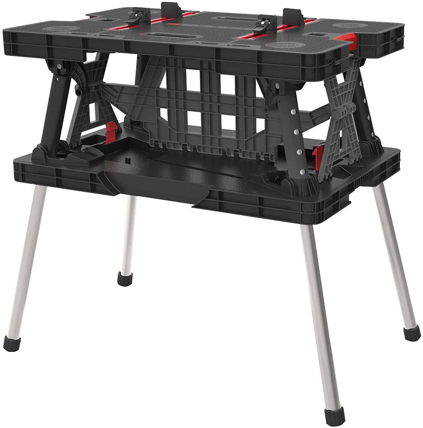 Keter- Mesa de herramientas plegable; 85 x 55,5 x 11,2 cm (cerrado) - 91 x 55,5 x 75,5 cm (abierto); Resistencia 450 Kg; Color negro