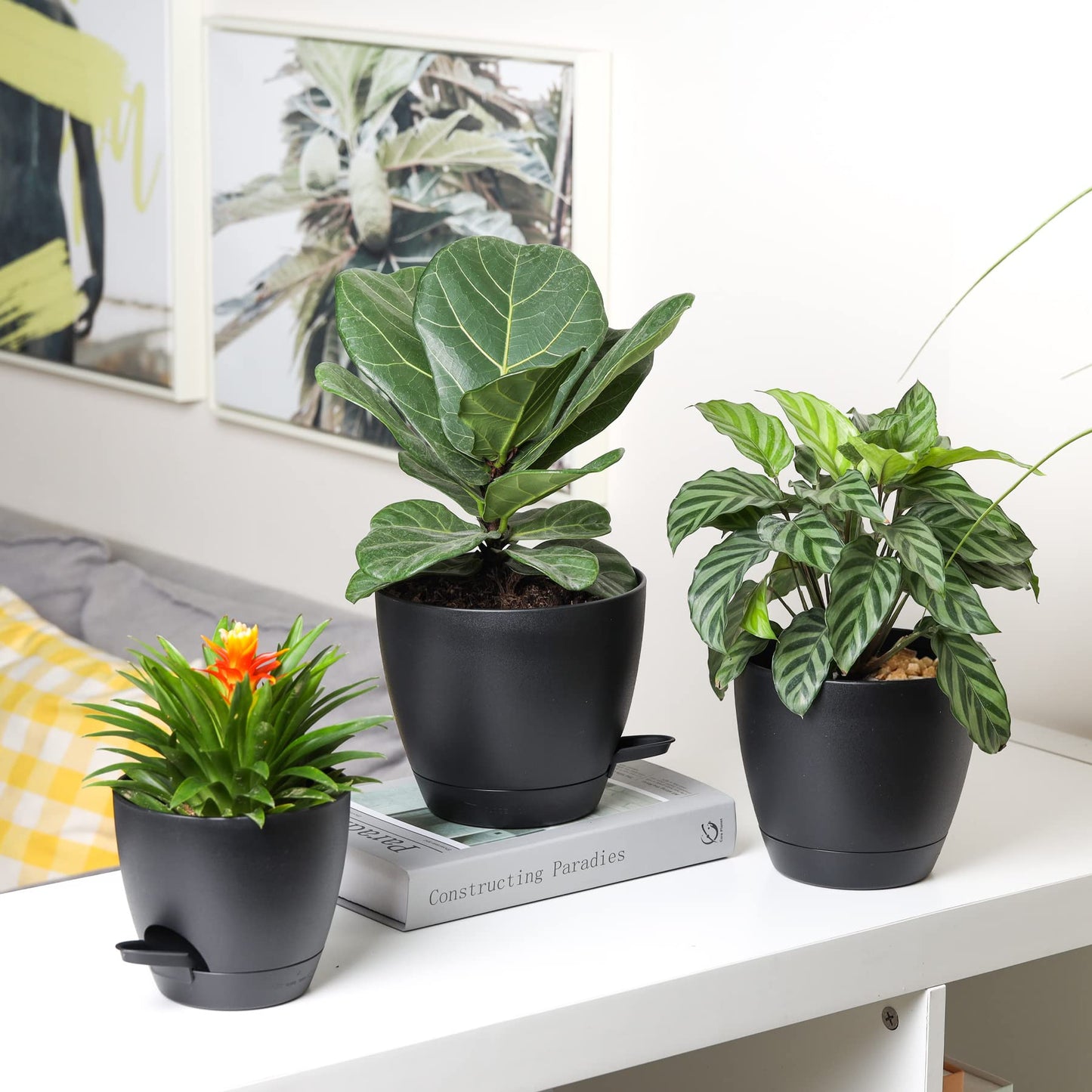T4u 13/14/15/16.5/18CM macetas de Auto-riego, macetas de Auto-riego con indicador de Nivel de Agua, macetas de Interior al Aire Libre, macetas de para Las Plantas de la casa de Flores de Hierbas