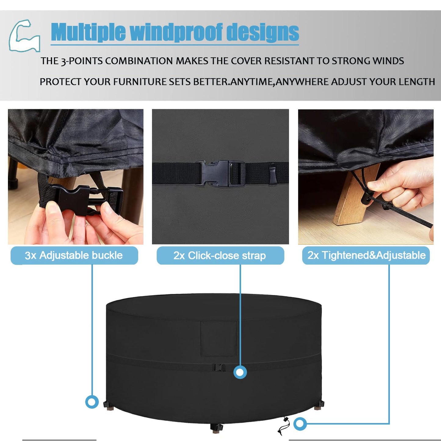 SIRUITON Ø190X80cm Funda para Mesa de Jardin Impermeable, Anti-UV 420D Protectora Redonda Mueble de Exterior Impermeable Fundas Oxford ,10000 Pa Funda Mesa Jardín Redonda