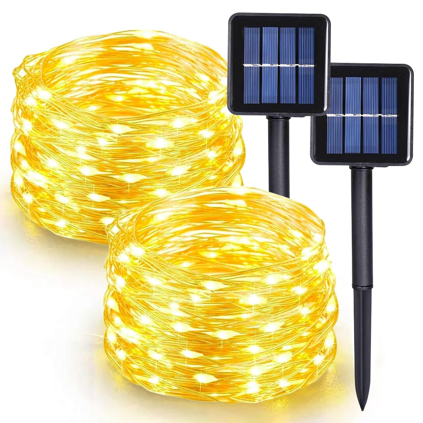 GHONLZIN Guirnaldas Luces Exterior Solar, 2 Paquete 150 Luces LED Solares Exteriores Jardin IP65 Impermeable con 8 Modos de Iluminación, 15M/49Ft Cadena de Luces Decoracion para Navidad,Jardines