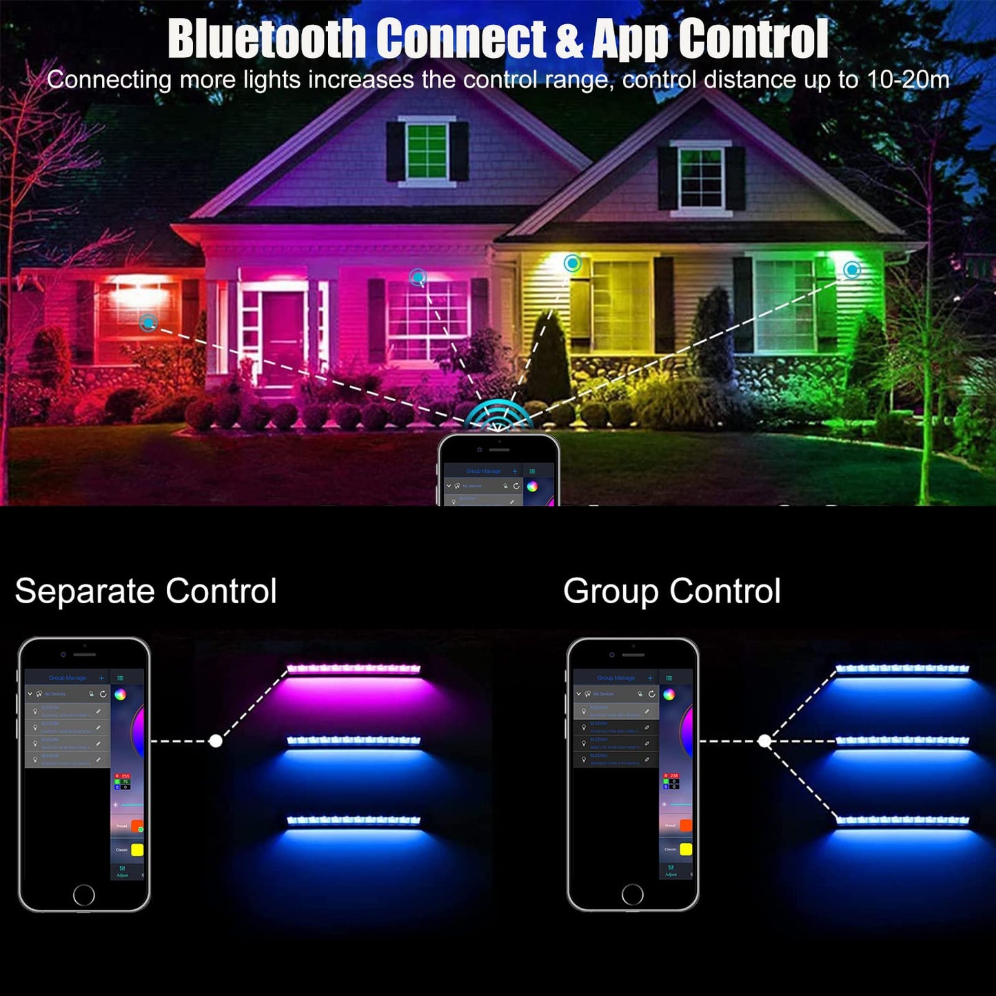 Foco LED RGB Exterior 50W, Indmird 2 Piezas Luz LED RGB de Pared con APP Bluetooth y Control Remoto, IP66 Impermeable Barras de Luz RGB de 16 Colore Proyector LED Para Interior Jardín Fiesta Halloween