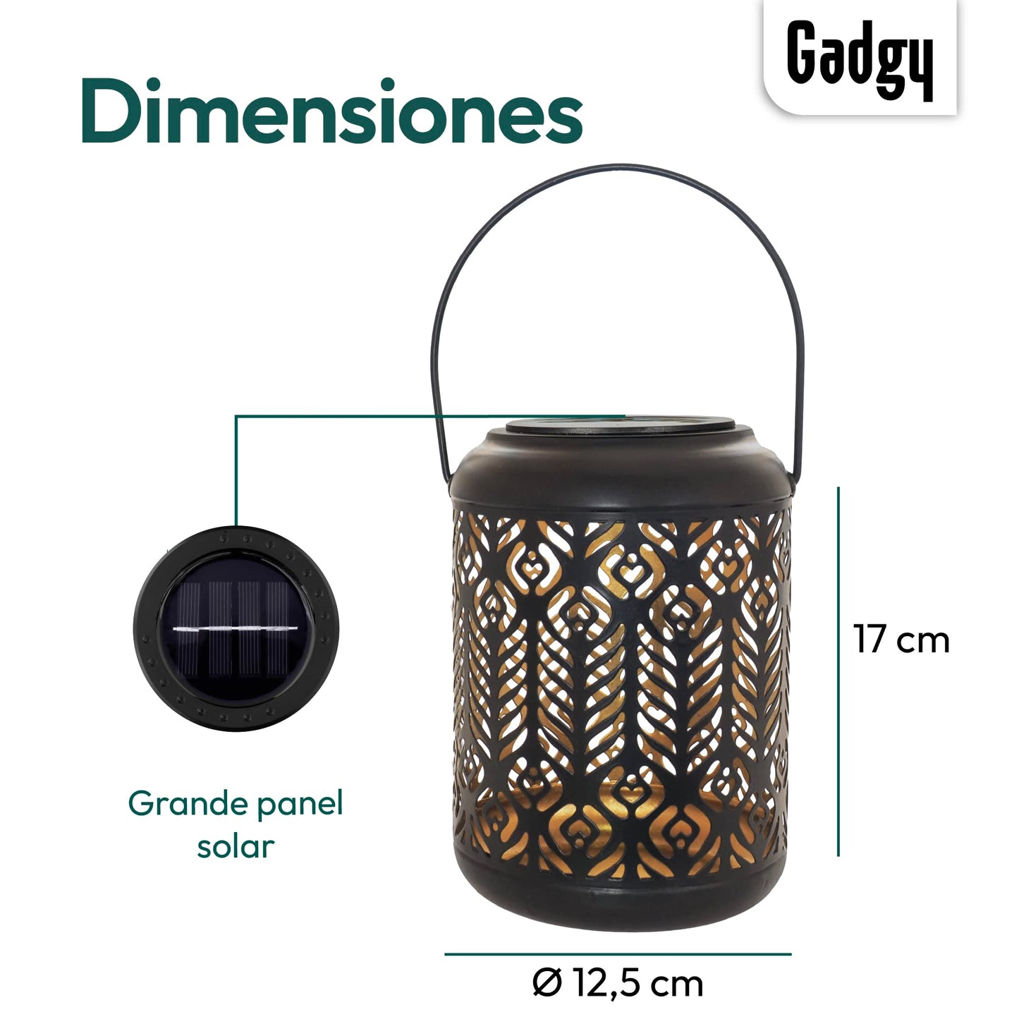 Gadgy Farolillos Solares Exterior | Juego De 2 | Farolas De Jardin y Terraza | Luces LED | Luz Solar de Metal Negro y Dorado | IP65 Impermeable