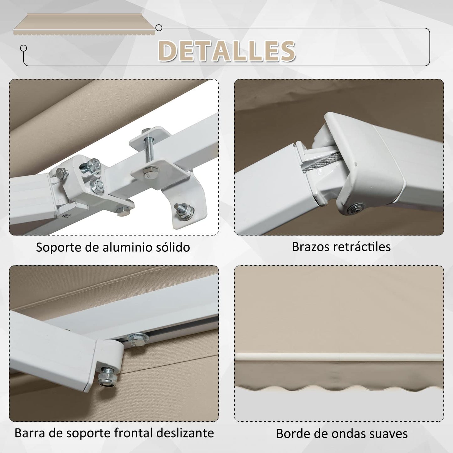 Outsunny Toldo para Patio Balcón Terraza y Jardín con Brazo articulado de Aluminio y Tela de Poliéster de 280g/m2 400x250cm (Marrón)