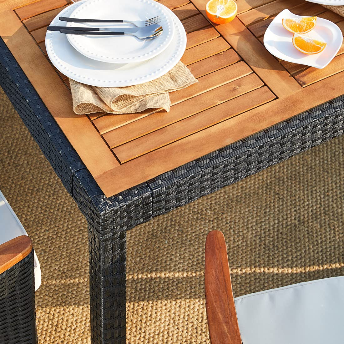 Deuba Conjunto de jardín Verona Set de una Mesa y sillas apilables de poliratán 4+1 Muebles Exterior