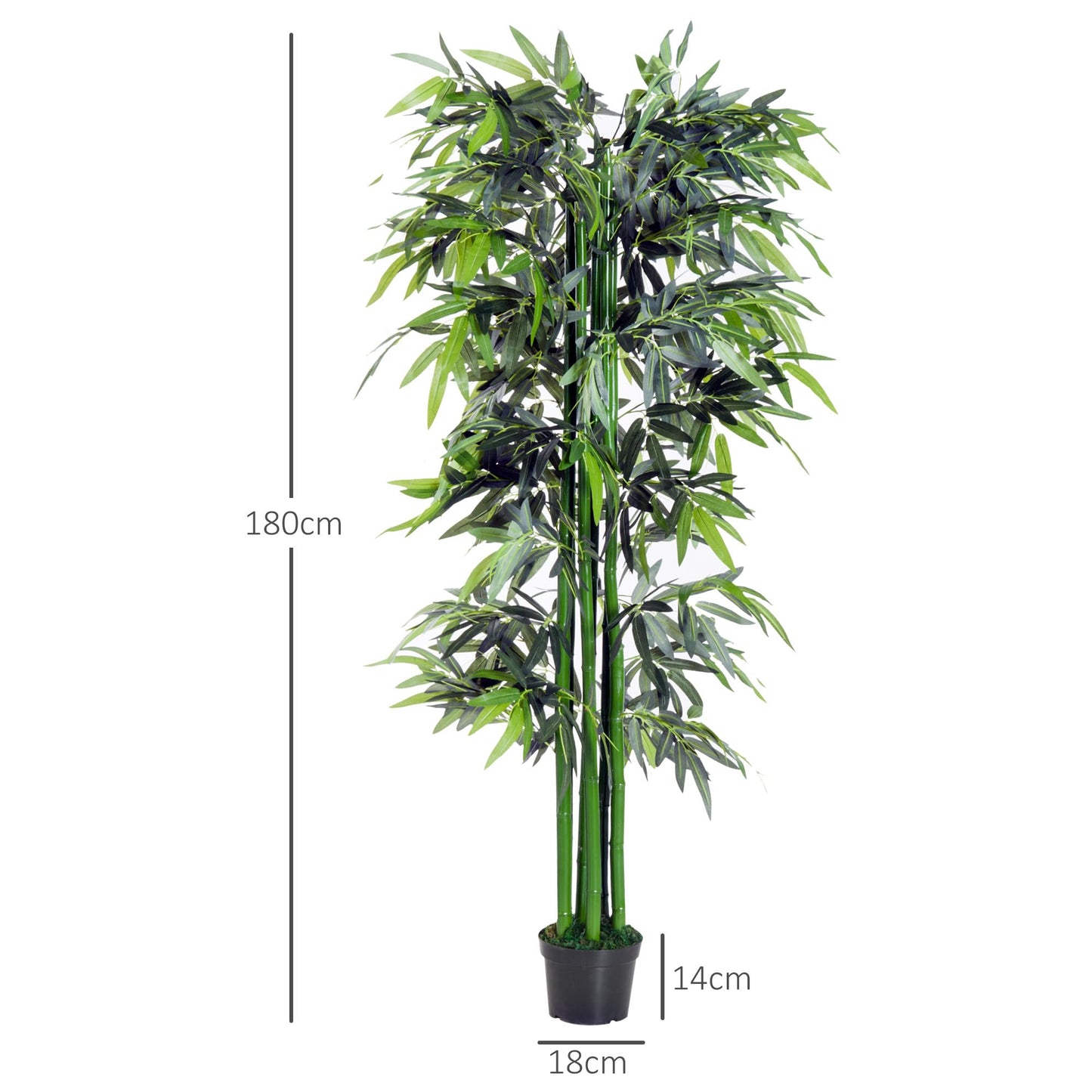 Outsunny Bambú Artificial 180 cm con Cañas Naturales Planta Artificial con Maceta Árbol Decorativo para Hogar Salón Oficina Verde