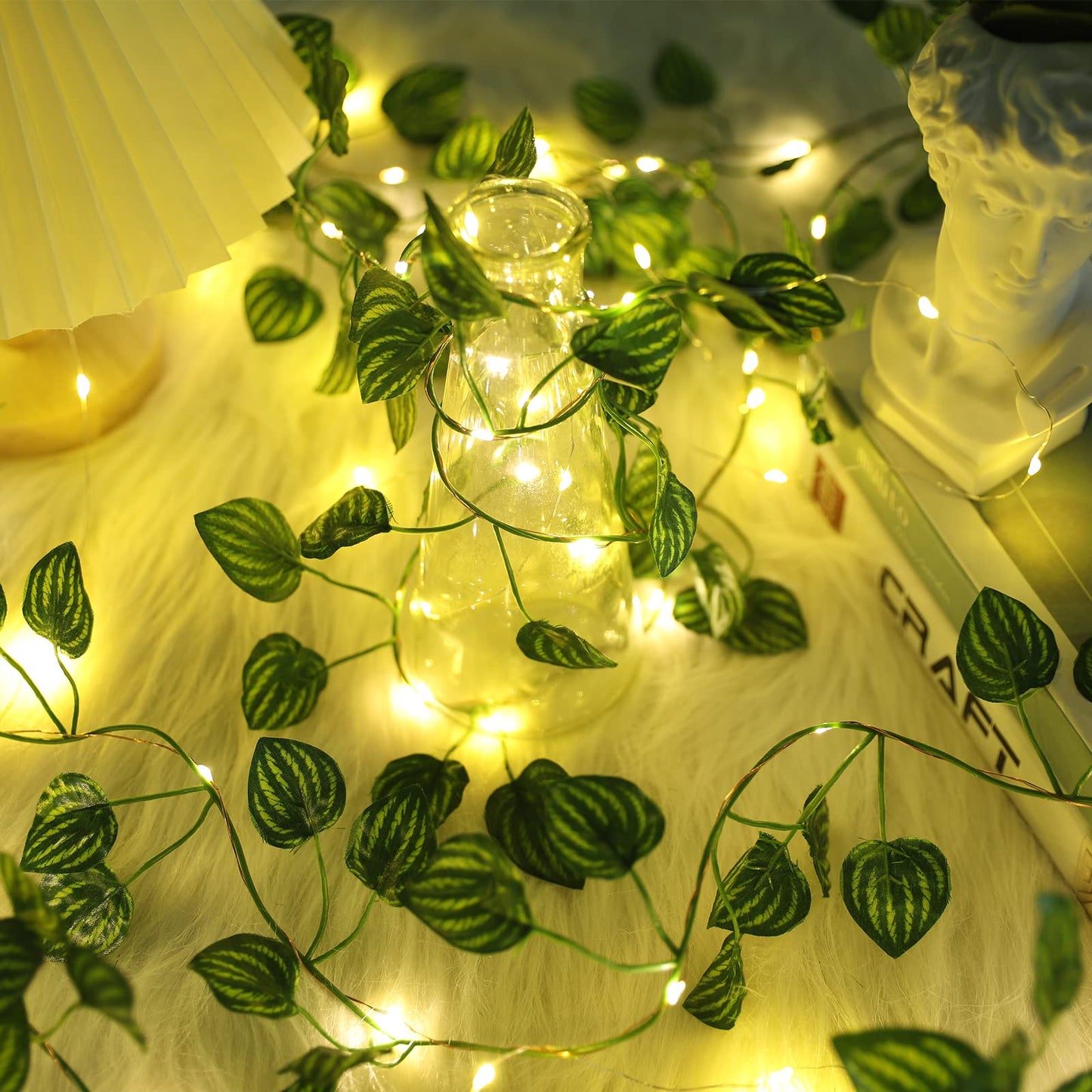 GuKKK Guirnaldas Luces Exterior Solar, Luces de Cadena Solares de Hiedra Artificial 100LED 10M, Luces Solares Led Exterior Jardin, 8 Modos, Impermeable Cadena de Luces Solares Decoración, para Jardín