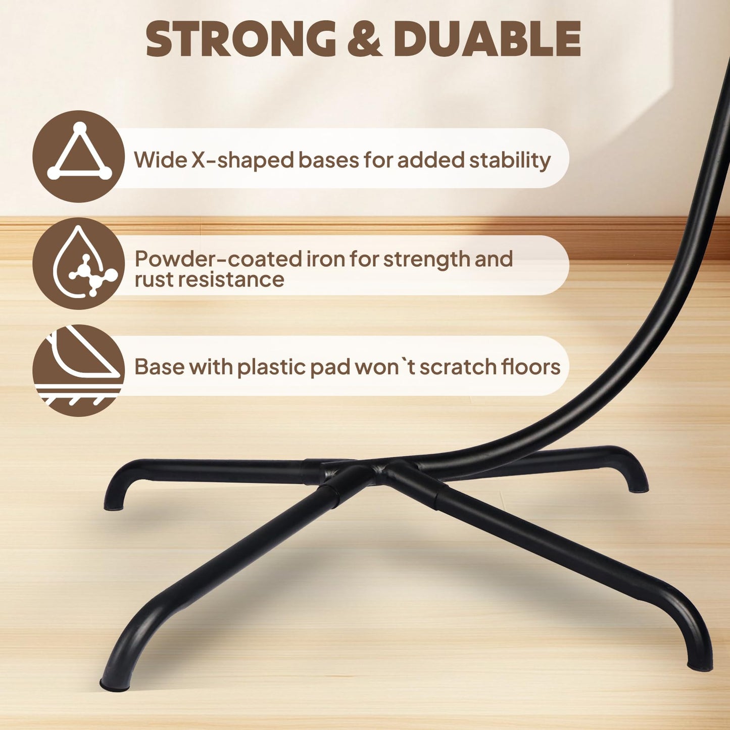 Soporte para Silla de Huevo Colgante, Marco de Silla de Hierro Resistente con Base Estable y Gancho de Resorte, Soporte Resistente de 330 Libras, Soporte para balcón, Patio, jardín al Aire Libre