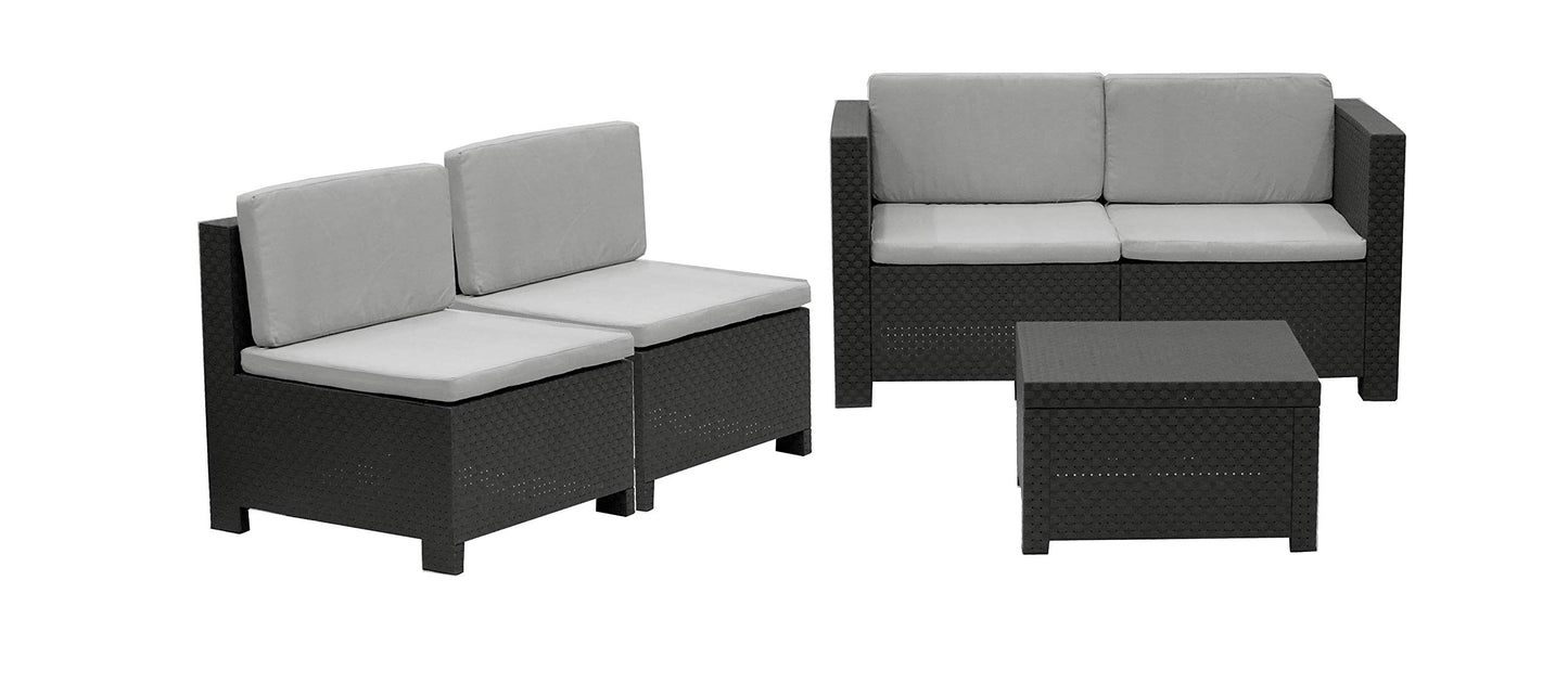 Shaf - Verona | Set Muebles de Salon Exterior Modular - Conjunto Muebles Jardin Exterior 4 Plazas | Fabricado en España con Materiales Reciclados - Color Grafito