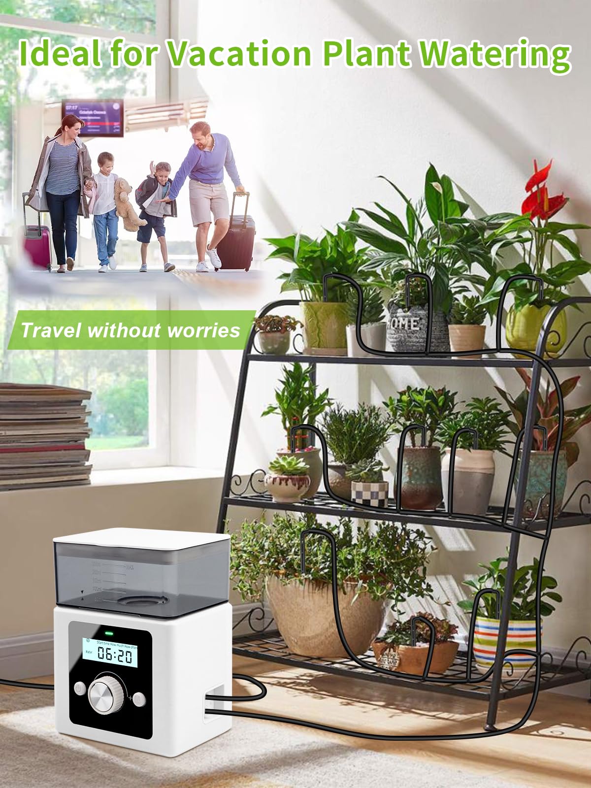 Riego Automatico Macetas,Sistema Riego Automatico Interior,Riego por Goteo Automatico con Temporizador de riego programable Digital, ideal para Regar Plantas Vacaciones