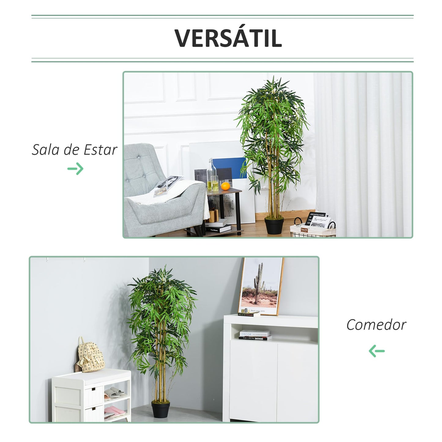 Outsunny Bambú Artificial 150cm con Maceta Árbol Planta Sintética Realista Decorativa para Casa Jardín Oficina Ø18x150 cm Verde