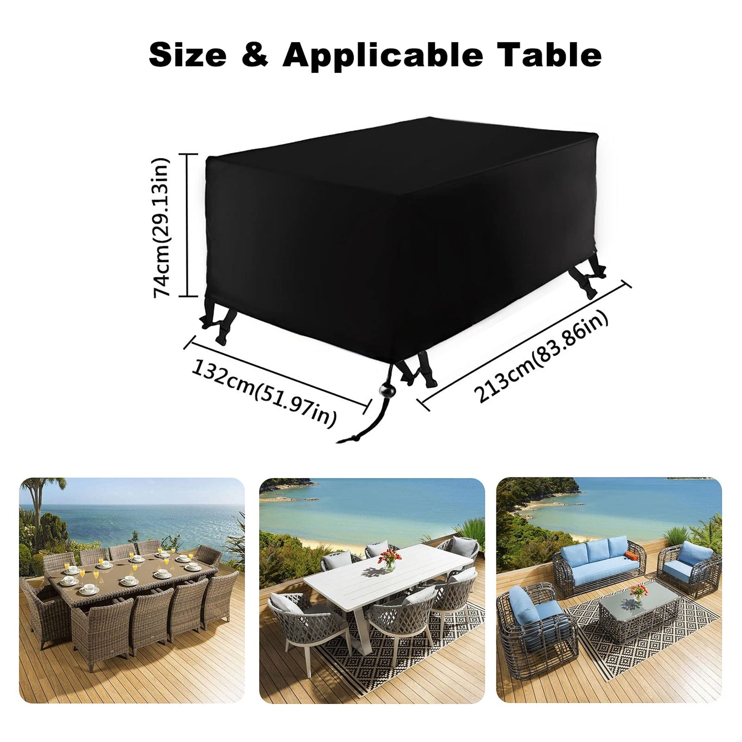Xiliy Funda para Mesa Muebles de Jardín Poliéster Mesa Rectangular Cubierta Impermeable al Aire Libre Patio Protección (213 x 132 x 74 cm)