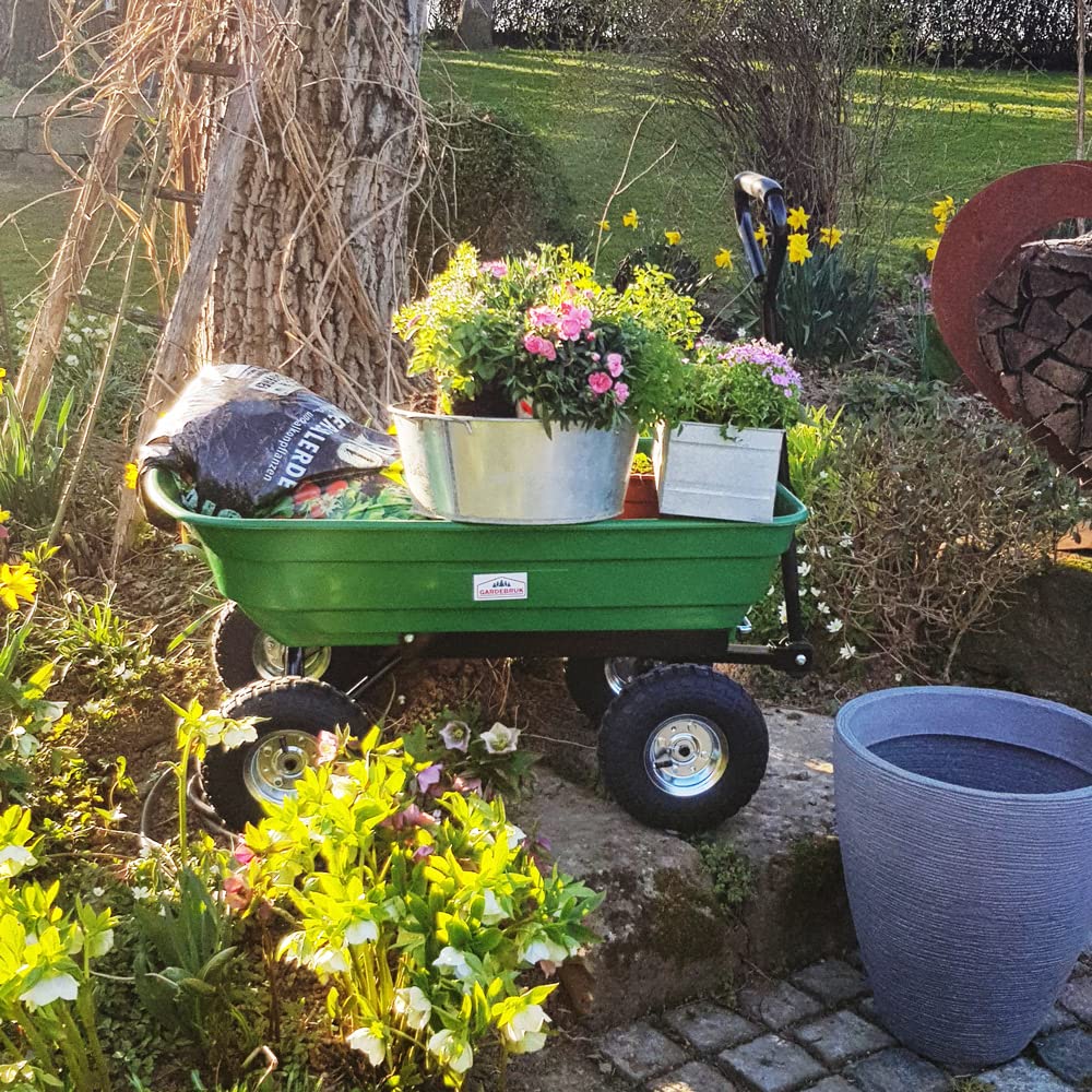 Gardebruk® Carretilla de Jardín Plástico Verde Neumático Ø26cm Carga 300Kg Carro de Mano Jardinería Obra