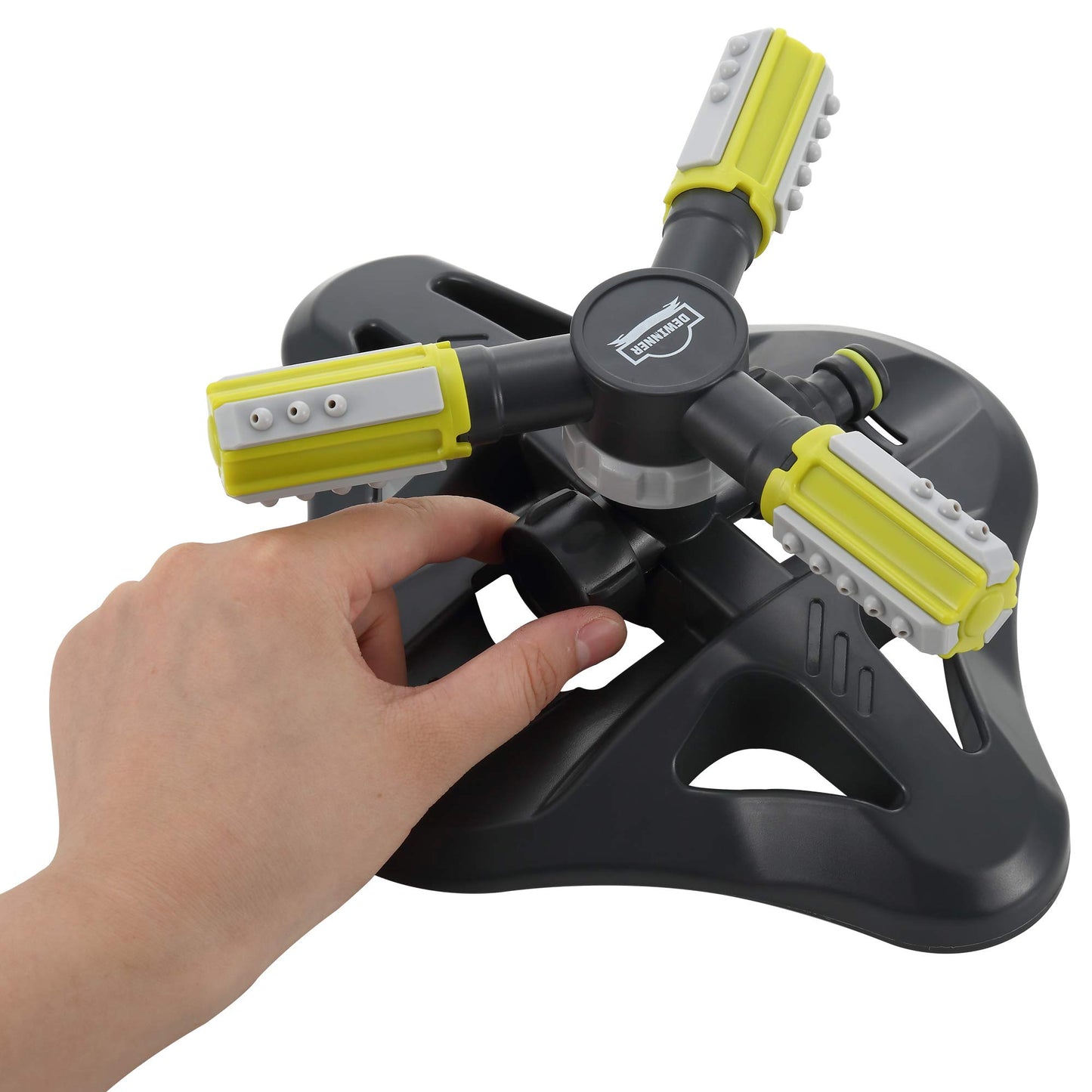 DEWINNER Aspersor de Jardín Automático, Aspersor Giratorio de Césped de 360 °, Suministros de Jardinería Ajustables, Sistema de Riego con Boquilla de 3 Brazos para Equipos