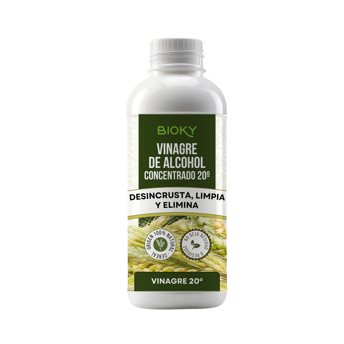 Bioky® Vinagre Concentrado al 20% - 1L – Origen Natural de Alcohol de Cereal – Sin Residuo - Acción Limpiador Profundo - Elimina Moho y Hongos (1L)