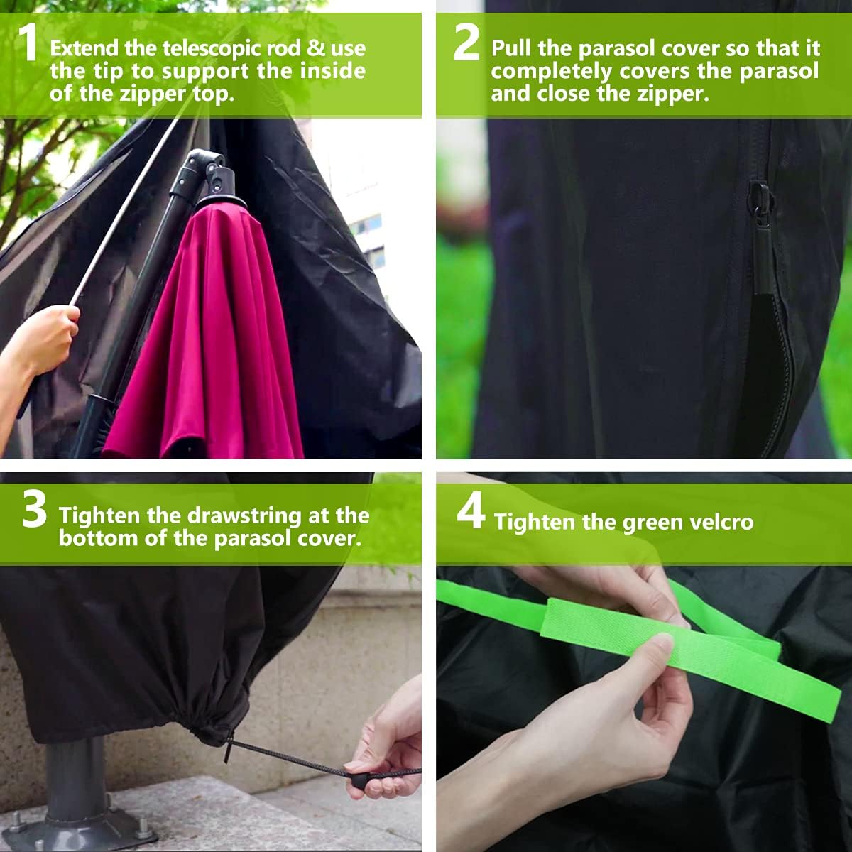 GEMITTO Funda Protectora para sombrilla (diámetro 2-4 m) Funda Impermeable para sombrilla de jardín