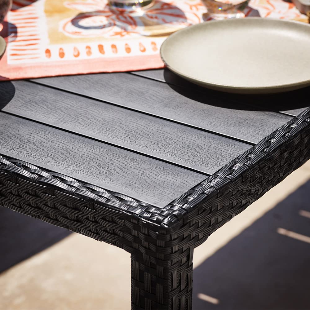 CASARIA Conjunto de Jardín para 8 Personas 1 Mesa y 8 Sillas Apilables de Poliratán Negro Muebles de Exterior