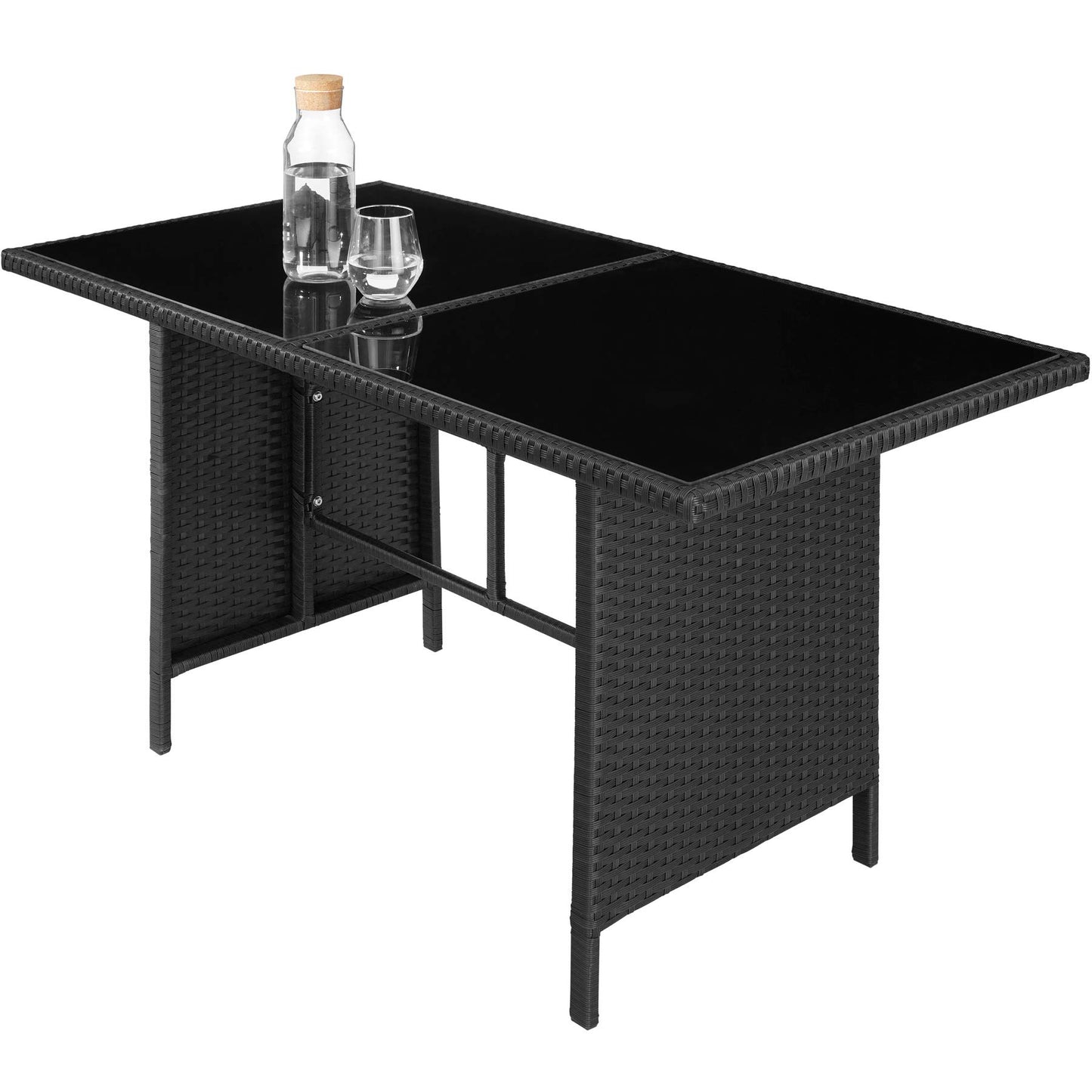 TecTake® Conjunto Jardín de Ratán con Mesa y Cojines, Conjunto Terraza Resistente a la Intemperie y Combinable, Muebles Jardín Exterior 5 Piezas, Sofá de Esquina, 2 Taburetes y 1 Mesa, Acero - Negro