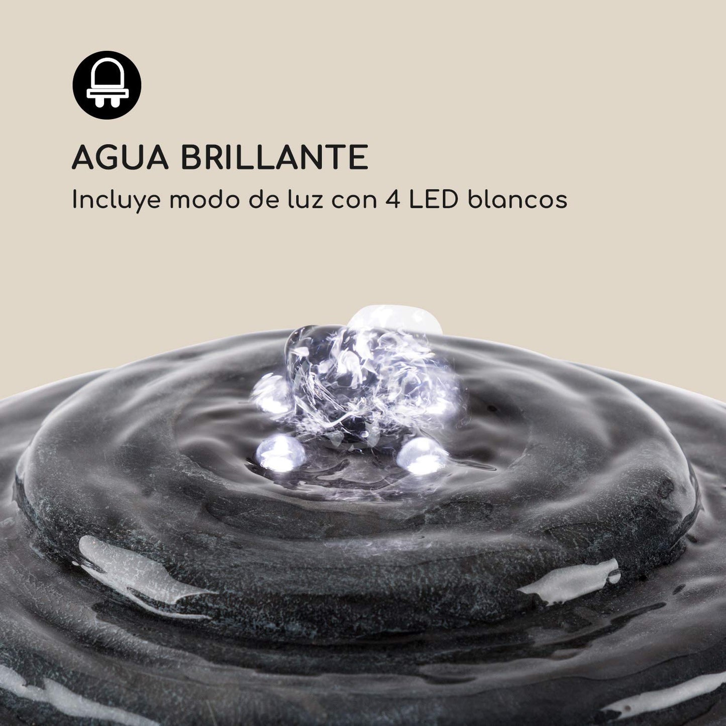 Blumfeldt Liquitorre XL Fuente Solar - Bomba de 200 l/h / IPX8, Panel Solar fotovoltaico de 2 W / 300 cm², Batería de 8 h de duración / 3,7 V / 2 Ah, Exteriores, Iluminación LED, Poliresina, Negro