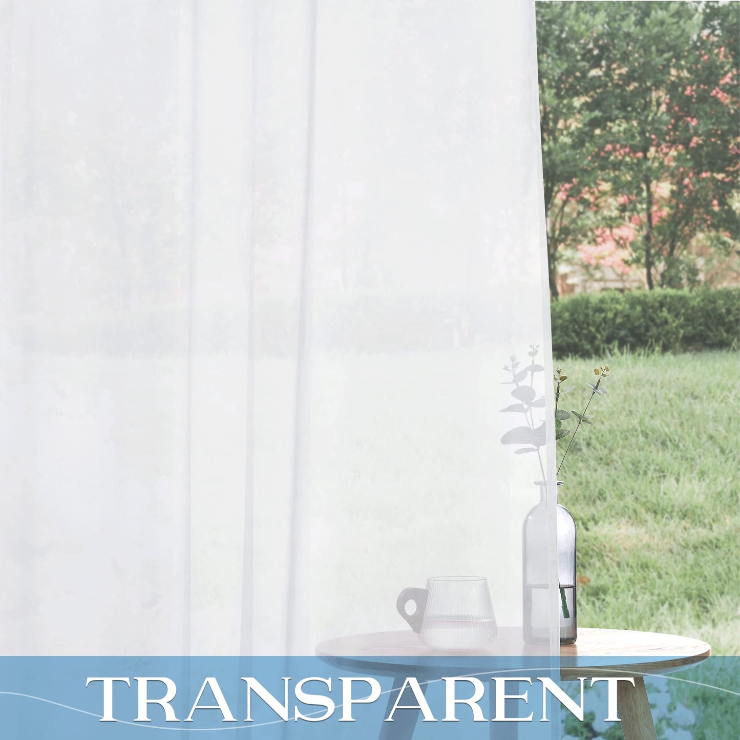 PONY DANCE Cortinas Pergola Exterior Grandes de Porche Cortina Blanca Transparente con Ojales Impermeable de Terraza Exterior, 1 Pieza, 254 x 213 cm (Ancho x Alto)