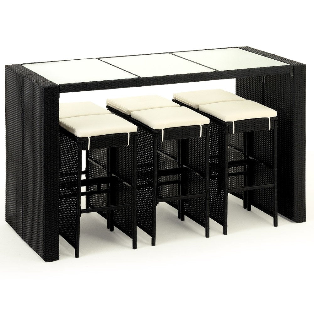 Deuba Set de Muebles de Bar poliratán 6 Taburetes de Bar con Cojines de 7cm de Grosor Conjunto de Muebles para jardín
