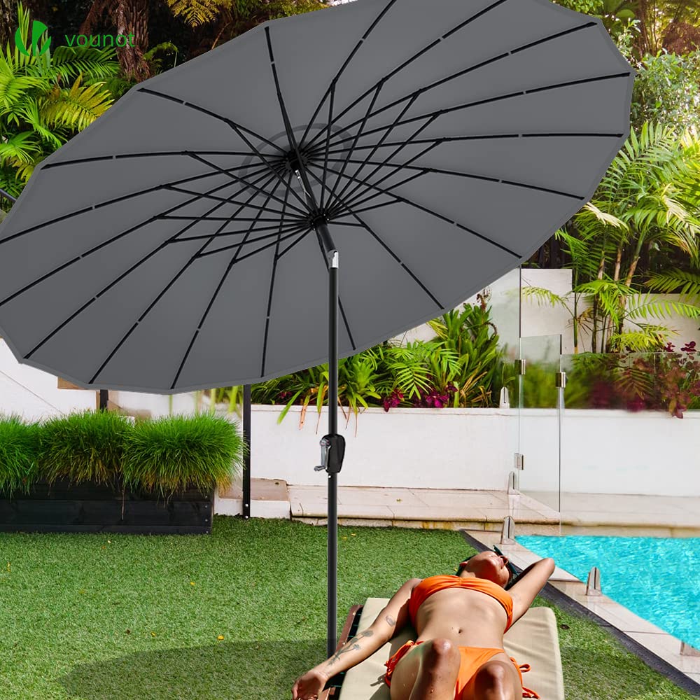 VOUNOT 270 cm Shanghai Sombrilla Jardín, Parasol Terraza Inclinable con Manivela, Protección UV para Patio, Jardín, Piscina, Exterior, Gris
