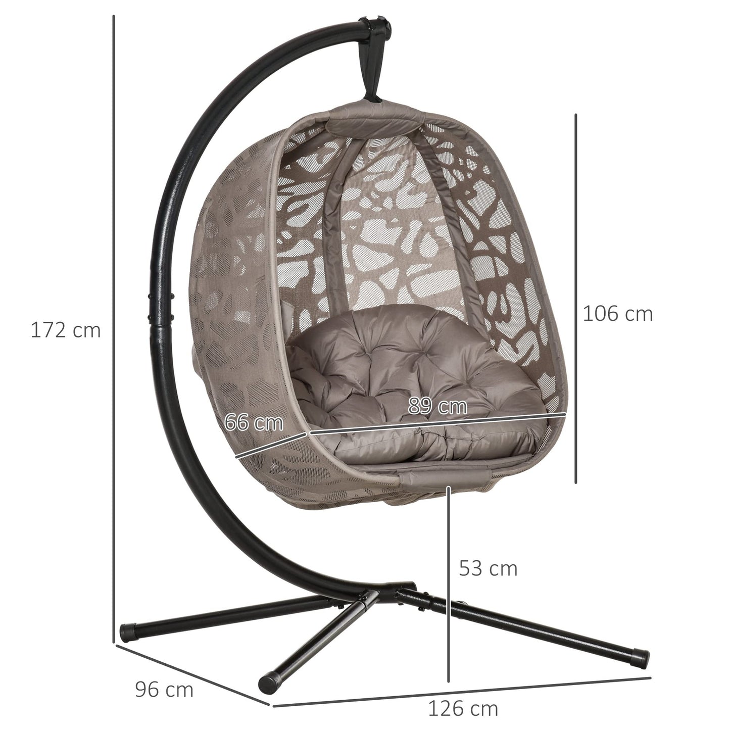 Outsunny Silla Colgante con Soporte de Acero Sillón Colgante Hamaca con Cesta Plegable y Cojines para Interiores y Exterior Carga 120 kg 126x96x172 cm Marrón