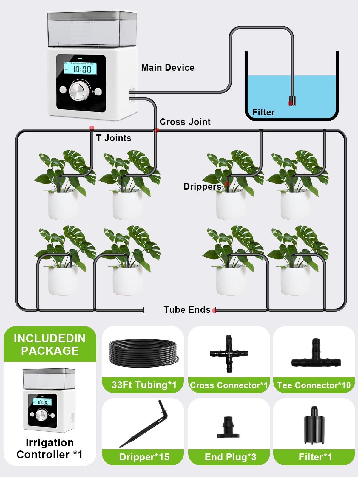 Riego Automatico Macetas,Sistema Riego Automatico Interior,Riego por Goteo Automatico con Temporizador de riego programable Digital, ideal para Regar Plantas Vacaciones