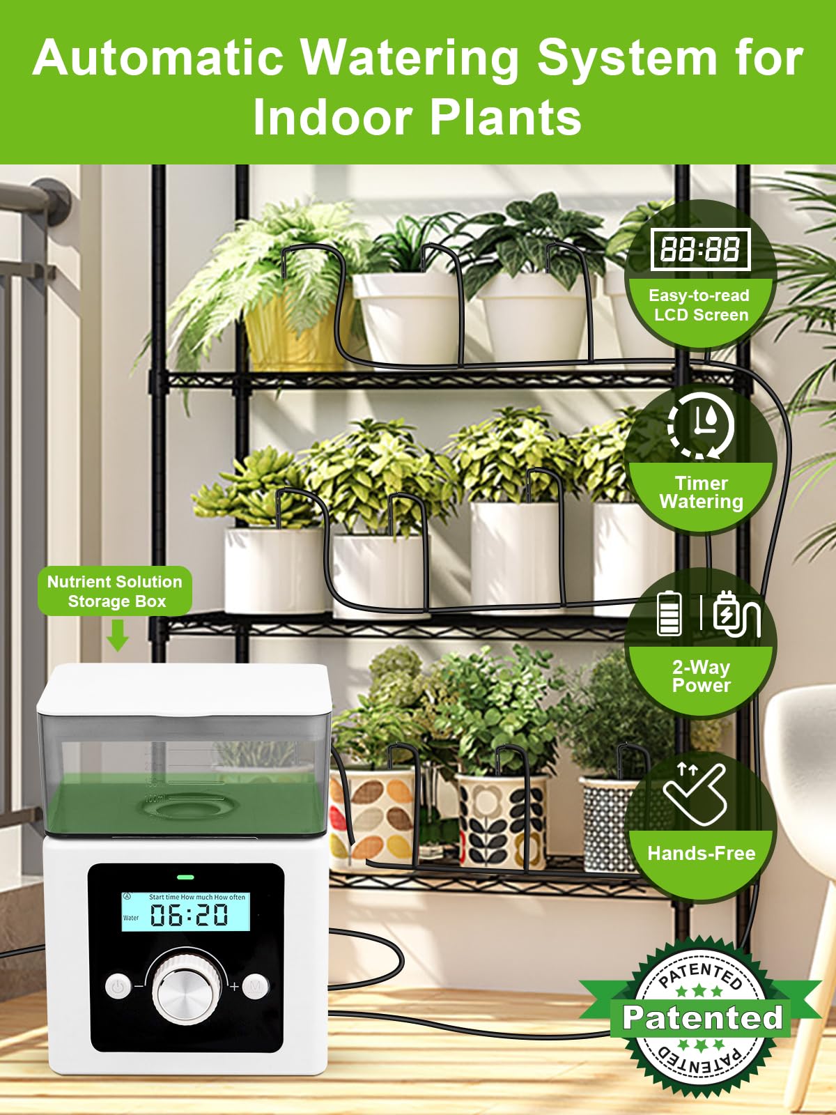 Riego Automatico Macetas,Sistema Riego Automatico Interior,Riego por Goteo Automatico con Temporizador de riego programable Digital, ideal para Regar Plantas Vacaciones