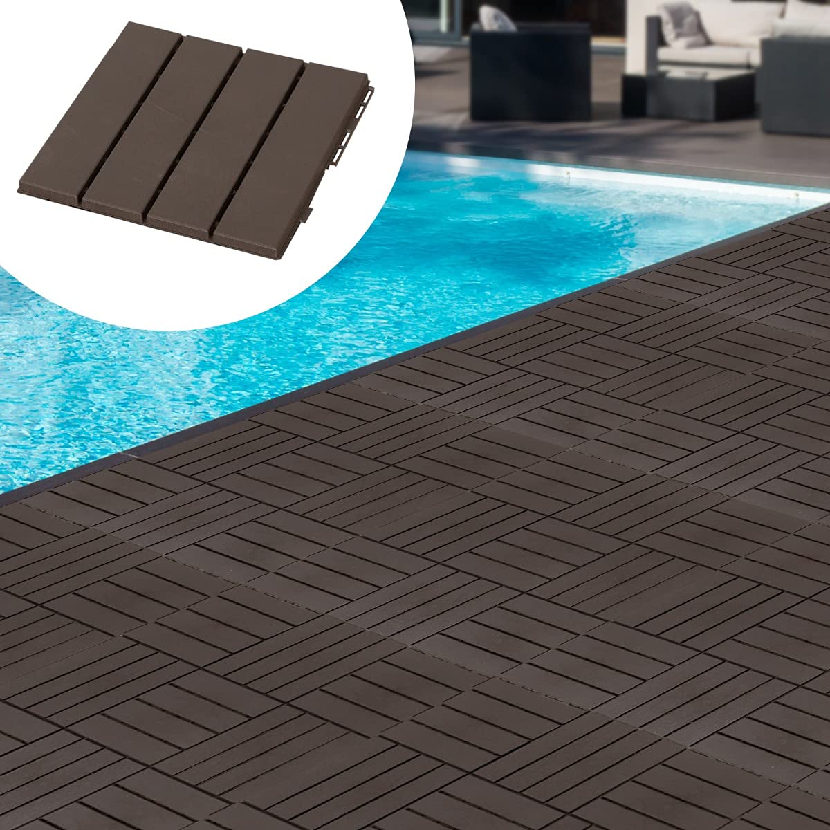 Outsunny Baldosas Cuadradas para Suelos Antideslizantes Exteriores Interiores Paquete de 9 Piezas 0.81 m² 30x30 cm Marrón