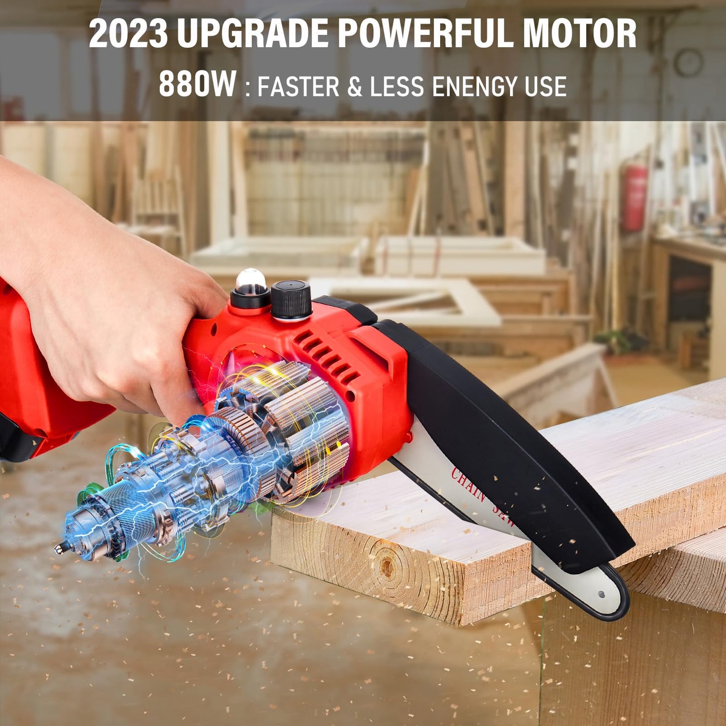 CEEPUY 2x4000mAh Mini Motosierra Bateria Motosierra a Bateria 6 Pulgadas, 880W Eléctrica Motosierra Sierra Electrica Podar Arboles Motosierra de Mano Mini Sierra Motosierra Pequeña Para Jardin