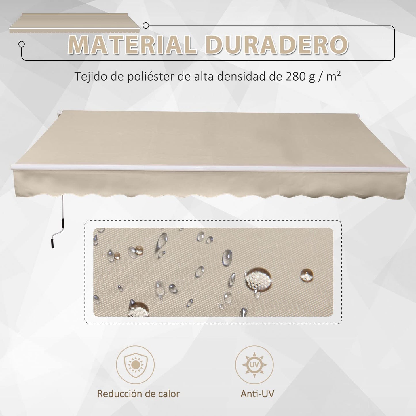 Outsunny Toldo para Patio Balcón Terraza y Jardín con Brazo articulado de Aluminio y Tela de Poliéster de 280g/m2 400x250cm (Marrón)
