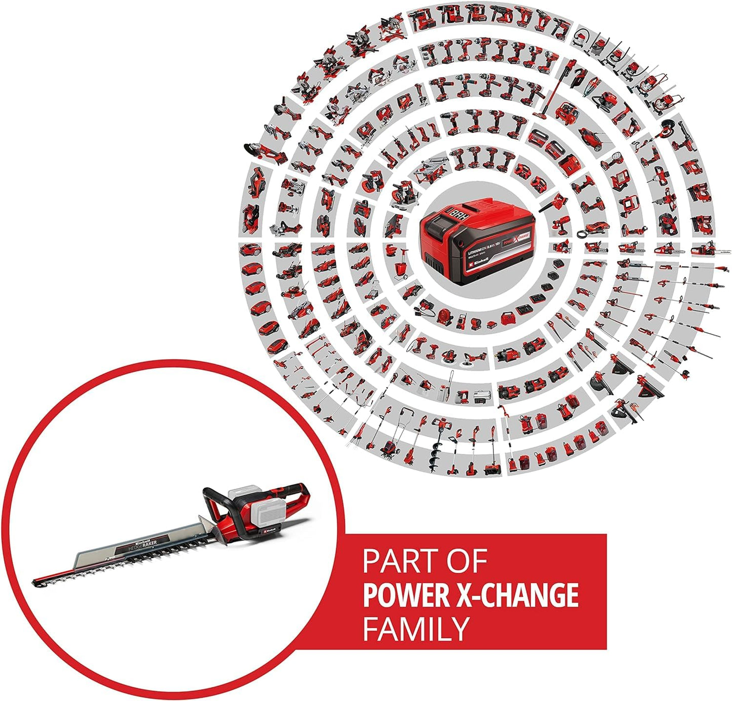 Einhell Cortasetos con batería GE-CH 36/65 Li-Solo Power X-Change (36 V, 65 cm de longitud de corte, 30 mm distancia entre dientes, mango giratorio, colector de recortes, sín batería)