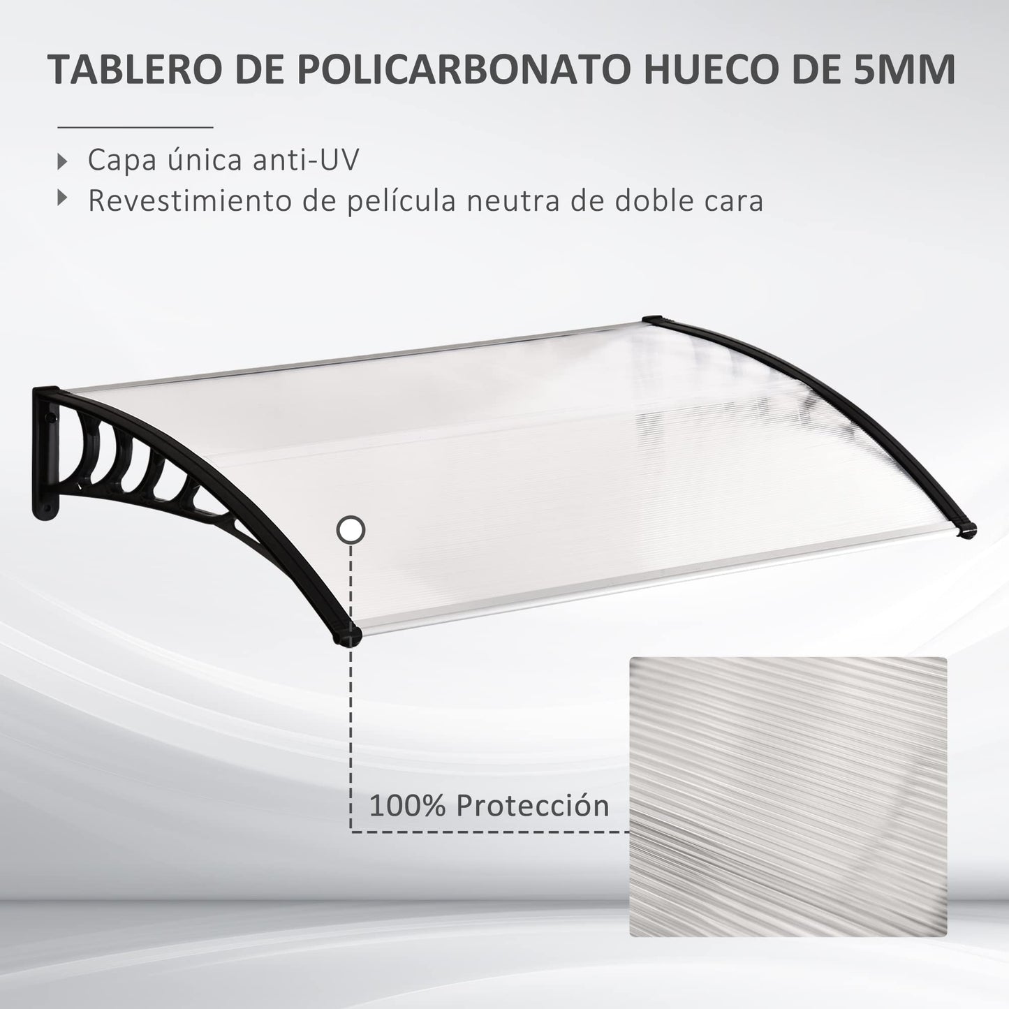 Outsunny Tejadillo de Protección contra Sol y Lluvia Marquesina para Puertas de Exterior Marquesina de Techo Diseño Moderno Aleación de Aluminio Duradero 122x89x24 cm Transparente
