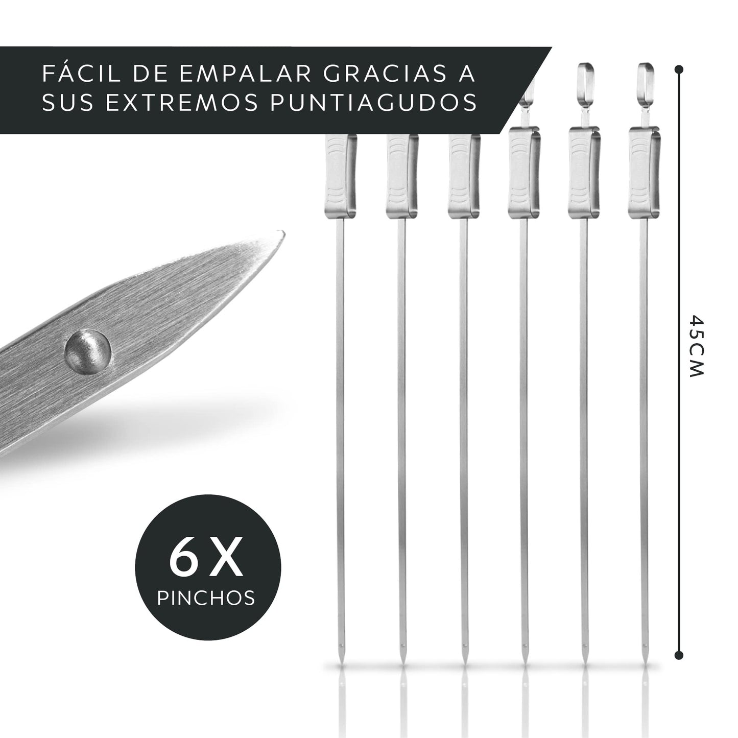 HEYNNA® Pinchos barbacoa acero inoxidable con soporte para barbacoa - Juego de 8 - Brochetas barbacoa con bolsa de almacenamiento - 45 cm