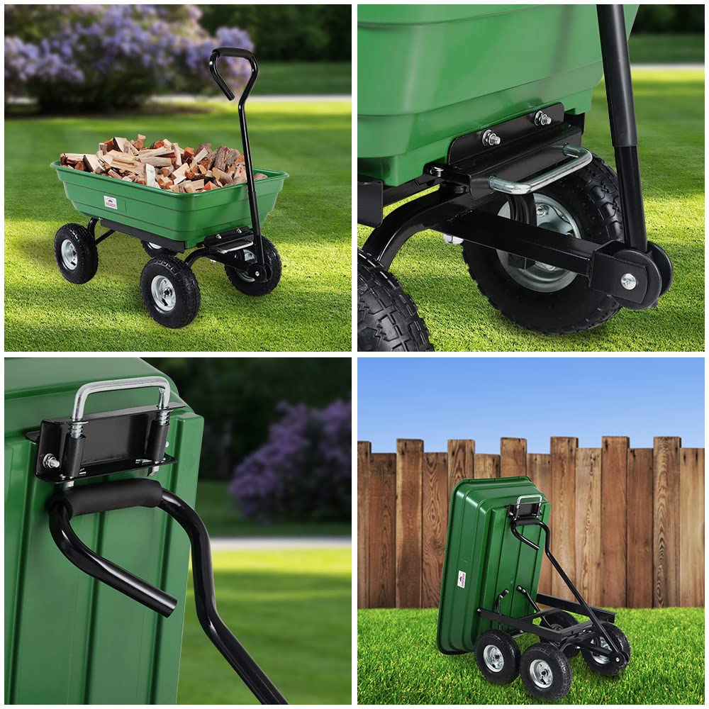 Gardebruk® Carretilla de Jardín Plástico Verde Neumático Ø26cm Carga 300Kg Carro de Mano Jardinería Obra